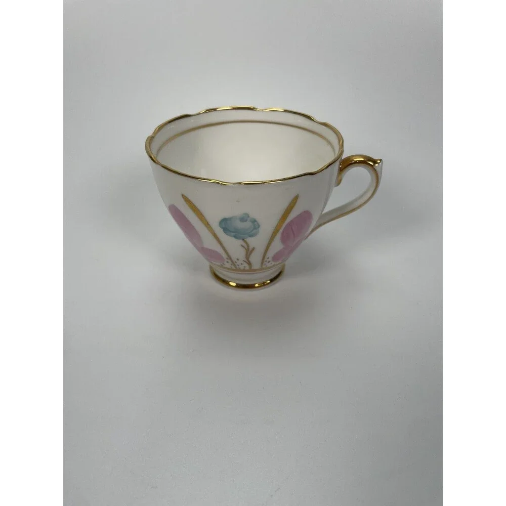 T.F & S LTD Phoenix Bone China England White Pink Flower Gold Tea Cup Saucer Set